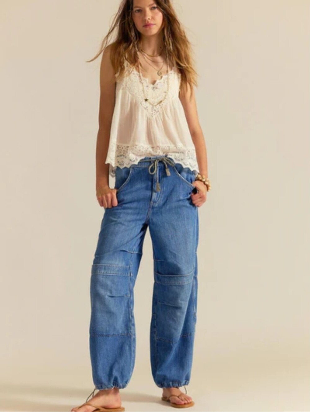 NWOT We The Free Logan Cinched Cargo Jeans with Drawstring Waist - Picture 5 of 14
